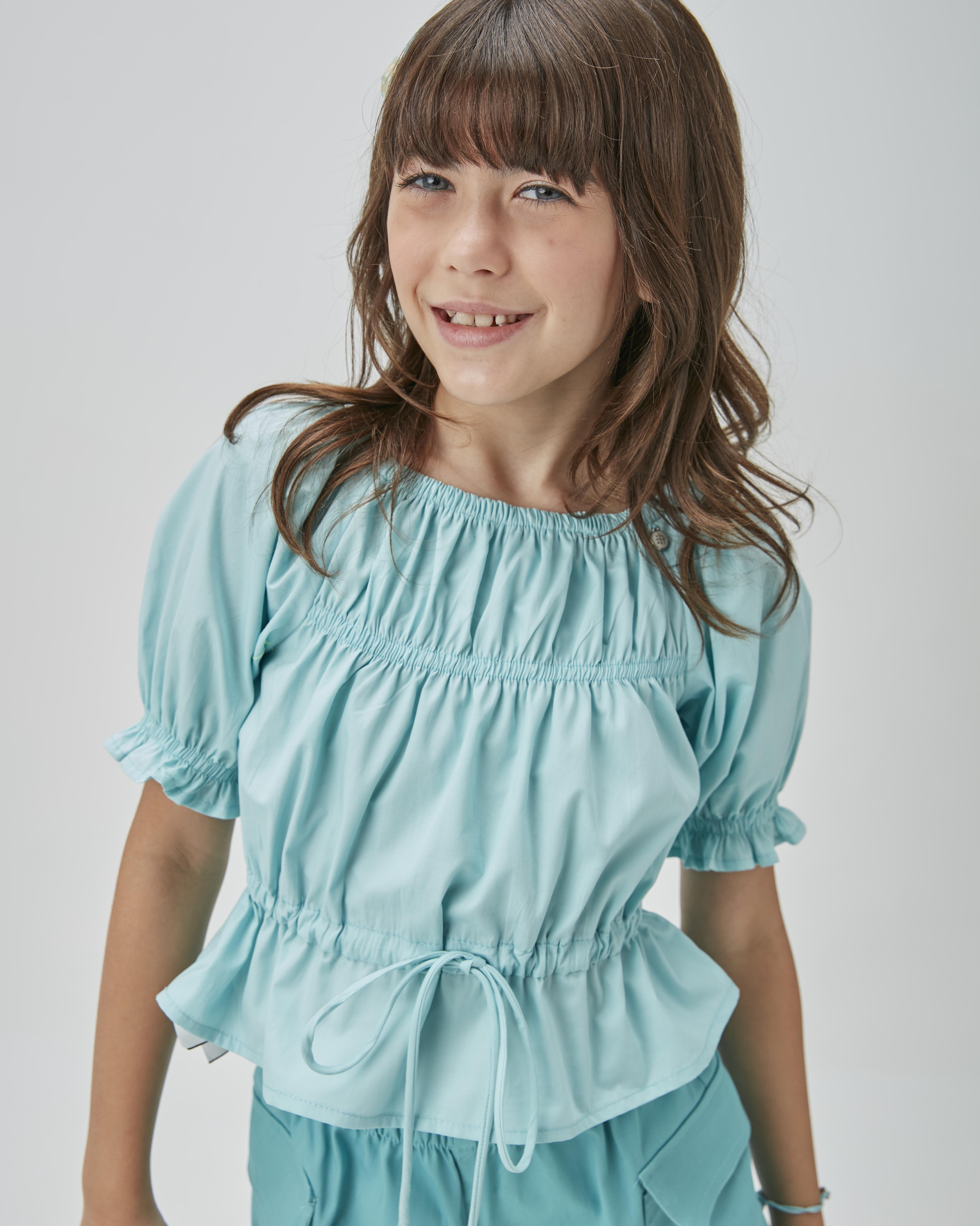 CONJ FEM BATA TRICOL E SHORT BOLSO SARJA VERDE ESMERALDA