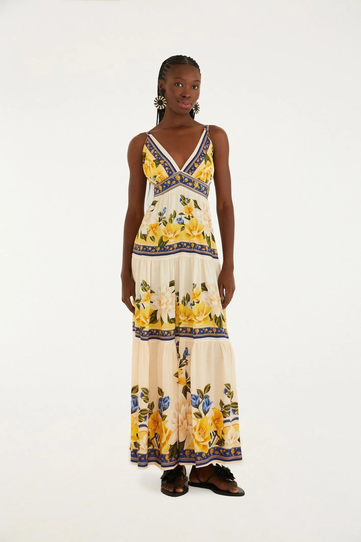 VESTIDO LONGO FLOR DO RIO FARM BEGE