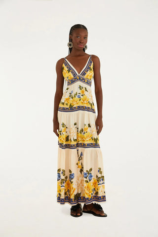 VESTIDO LONGO FLOR DO RIO FARM BEGE