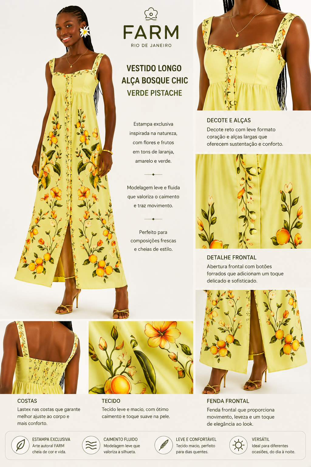 VESTIDO LONGO ALCA BOSQUE CHIC FARM VERDE PISTACHE