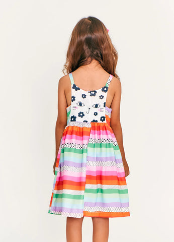 VESTIDO FEM GEOCATS ALPHABETO ROSA/VERDE