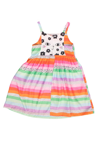 VESTIDO FEM GEOCATS ALPHABETO ROSA/VERDE