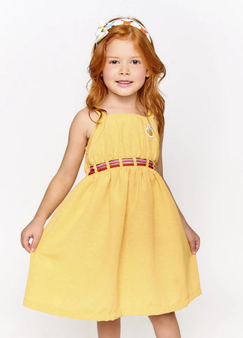 VESTIDO FEM ABELHINHAS ALPHABETO AMARELO