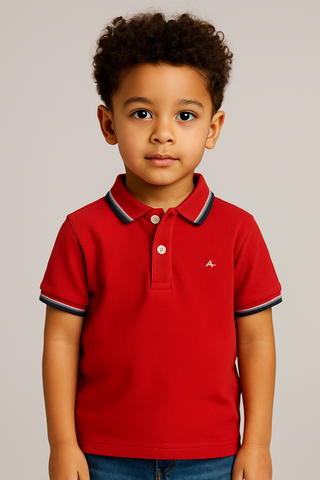 POLO MAS MC ARAMIS INF BASICA 4 FRISOS VERMELHO/GRAFITE