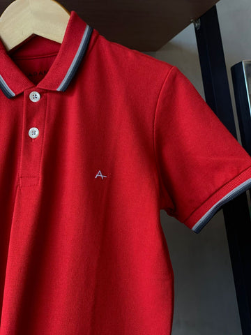 POLO MAS MC ARAMIS INF BASICA 4 FRISOS VERMELHO/GRAFITE