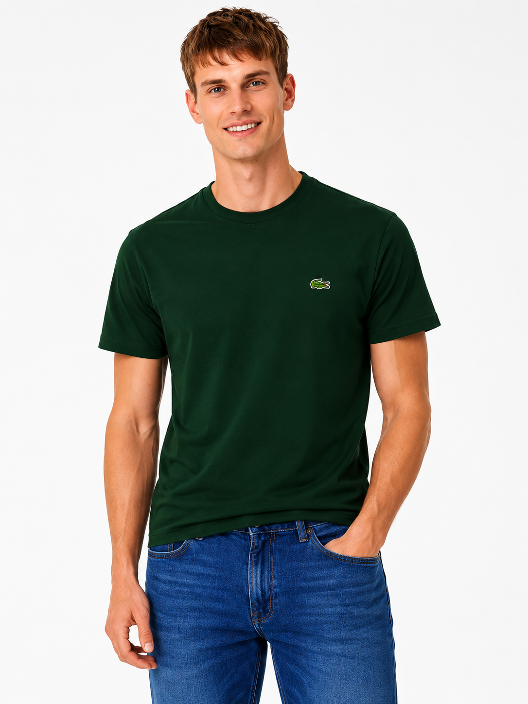 CAMISETA LACOSTE MC MASC BASICA VERDE MUSGO S86