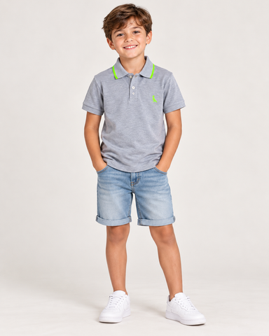POLO RESERVA MINI MAS FRISO NEON CINZA MESCLA