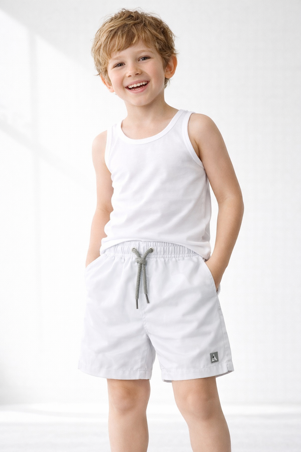 SHORT TACTEL MASC KIDS LISO BRANCO/CINZA