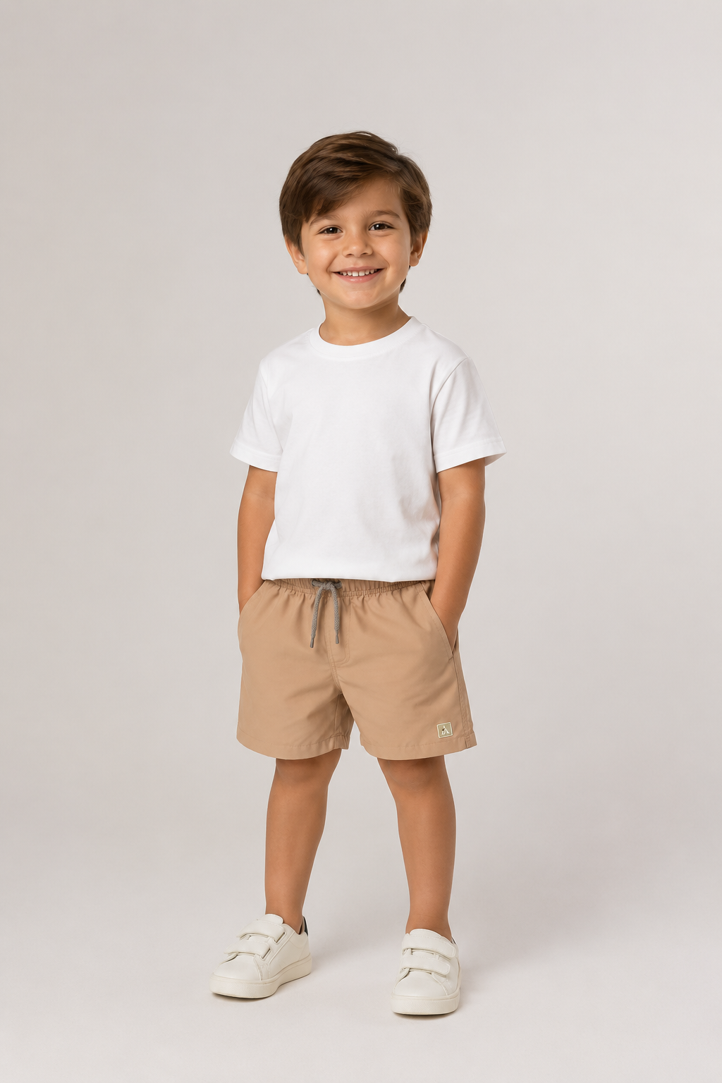 SHORT TACTEL MASC KIDS LISO BEGE/CINZA