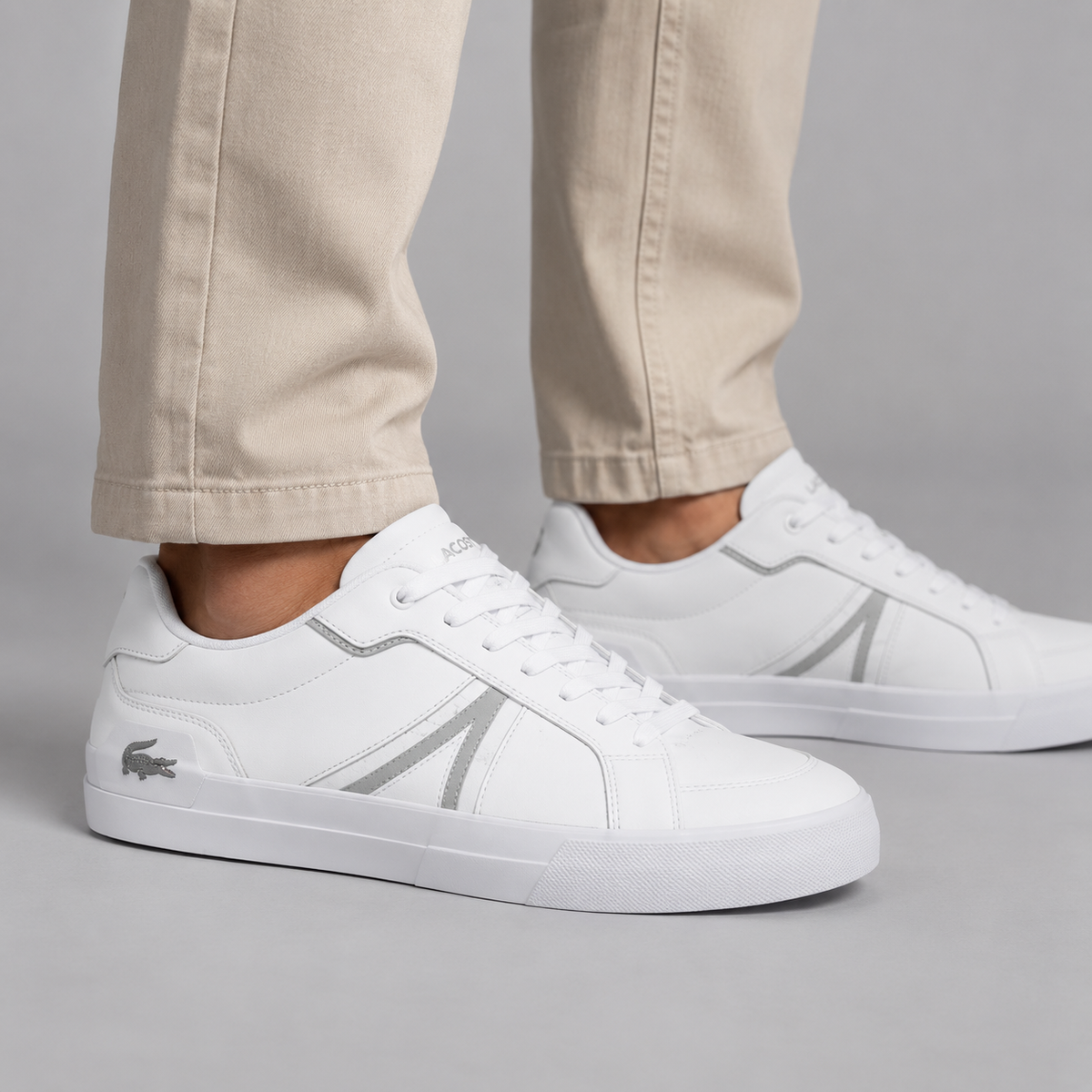 TENIS MAS VULCANIZED L004 LACOSTE BRANCO/CINZA