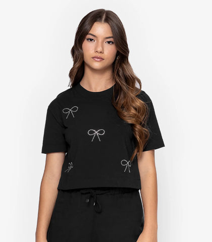 BLUSA CROPPED FEM JUV DET LACOS STRASS PRETO