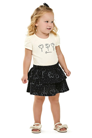 CONJ FEM BL FLOWERS E SAIA BAB TEXT OFF WHITE