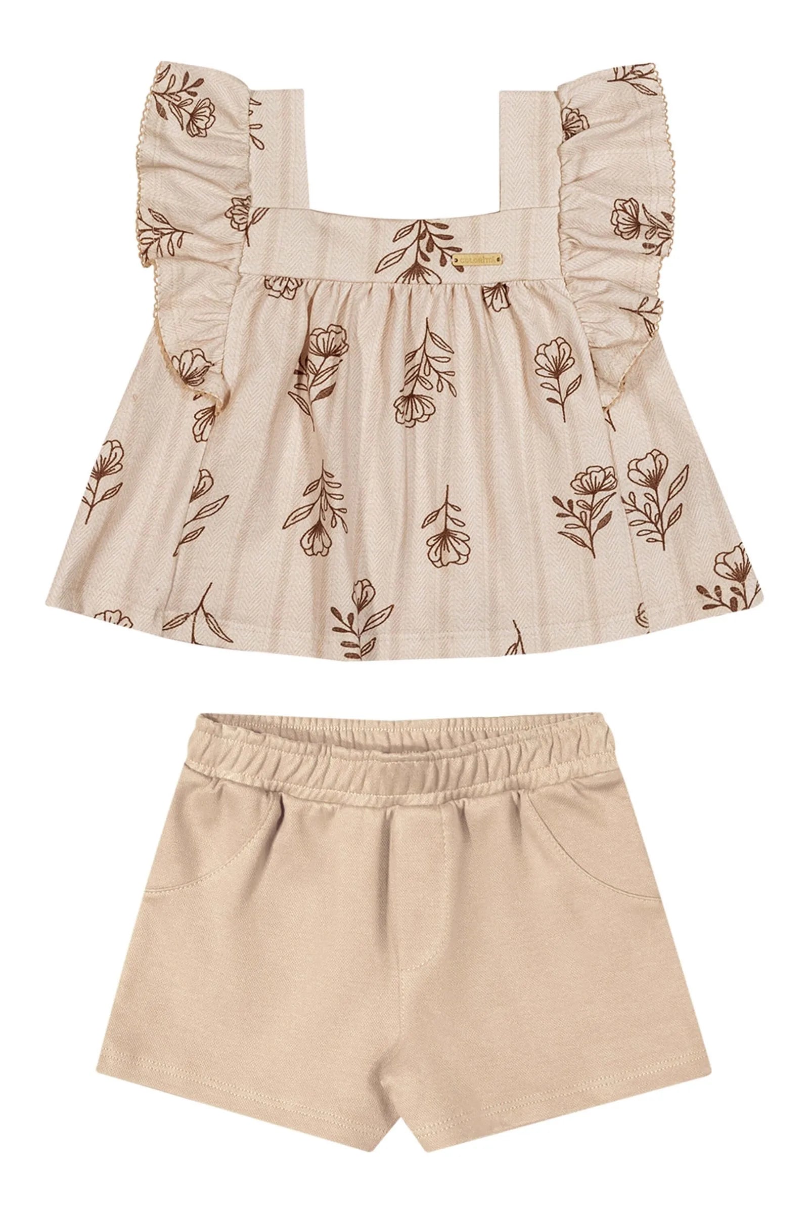 CONJ FEM BL BAB FLORES SHORT PONTO ROMA OFF WHITE