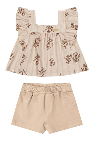 CONJ FEM BL BAB FLORES SHORT PONTO ROMA OFF WHITE