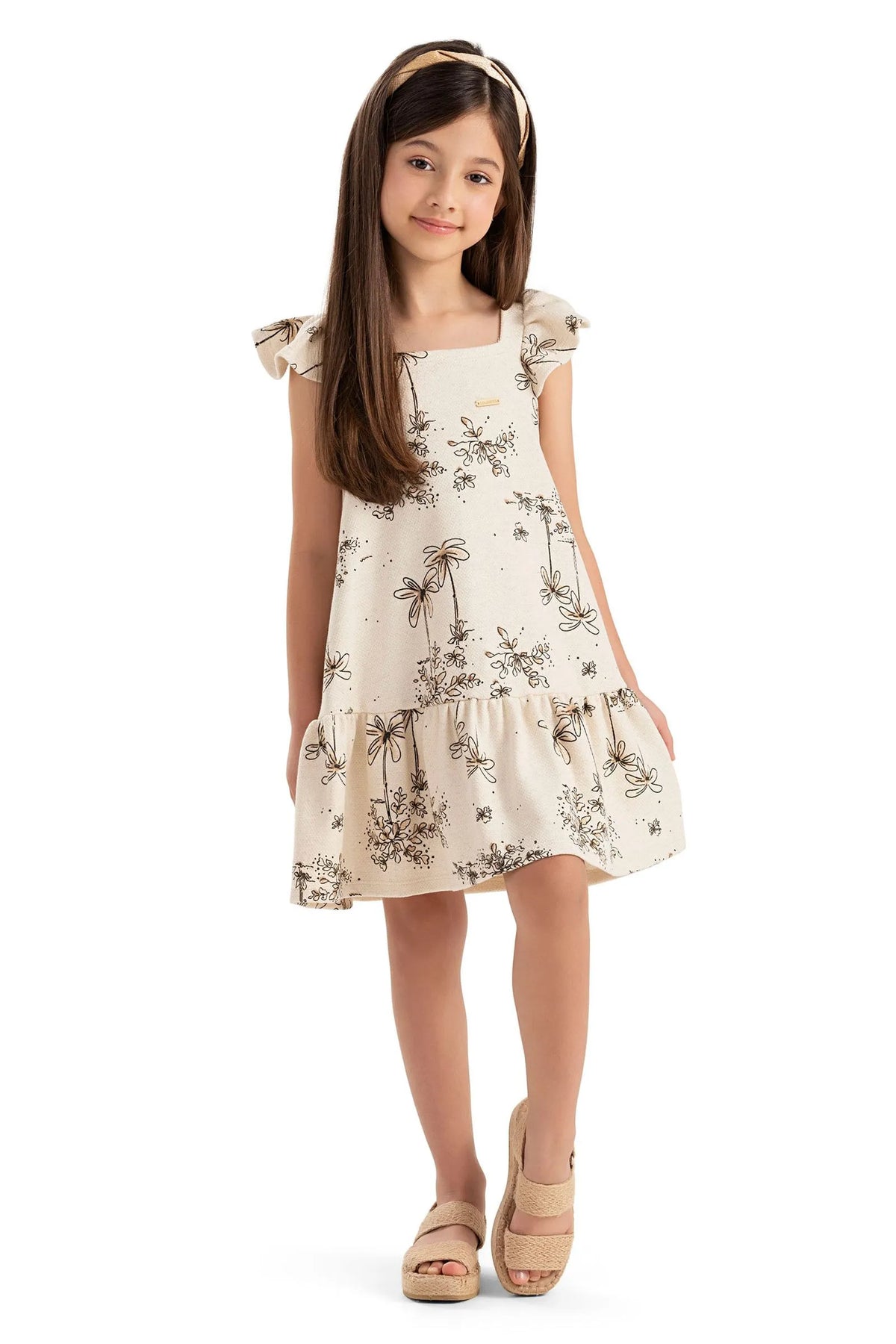 VESTIDO EM DUPLA FACE LINHO EST FLORES OFF WHITE