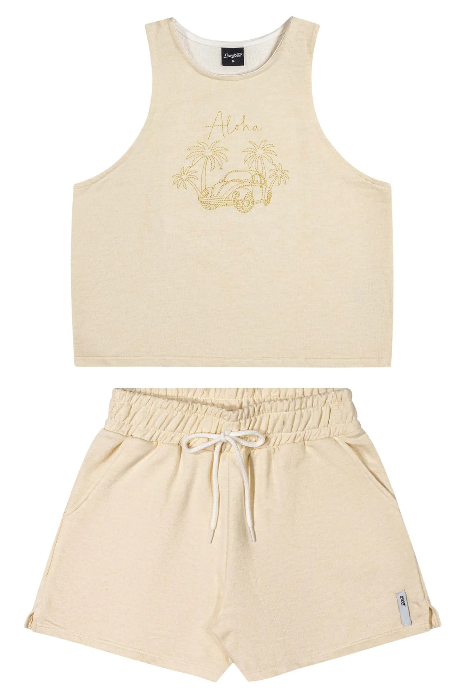 CONJ FEM JUV REG BORD ALOHA E SHORT MLT OFF WHITE