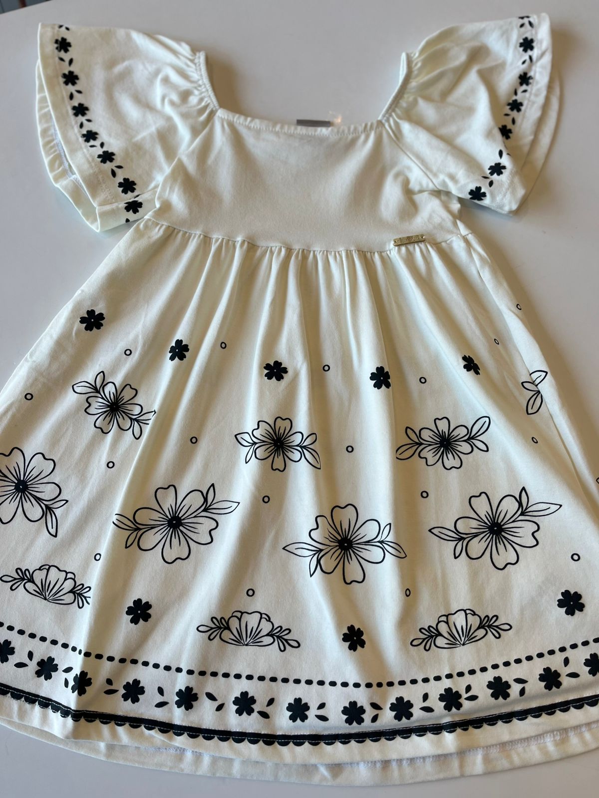 VESTIDO COTTON MC BAB DET E EST FLORES OFF WHITE