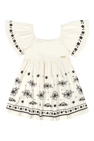 VESTIDO COTTON MC BAB DET E EST FLORES OFF WHITE