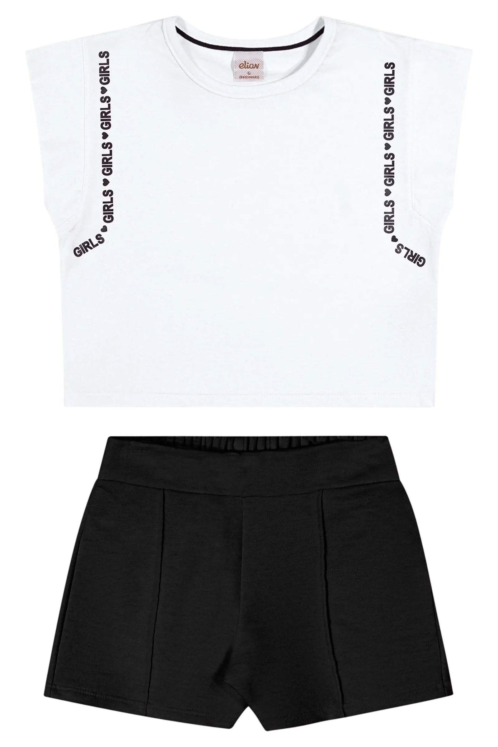 CONJ FEM BL DET GIRLS MANGA E SHORT MLT BRANCO