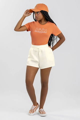 CONJ FEM JUV BL DOWNTOWN E SHORT ESTRUT LARANJA