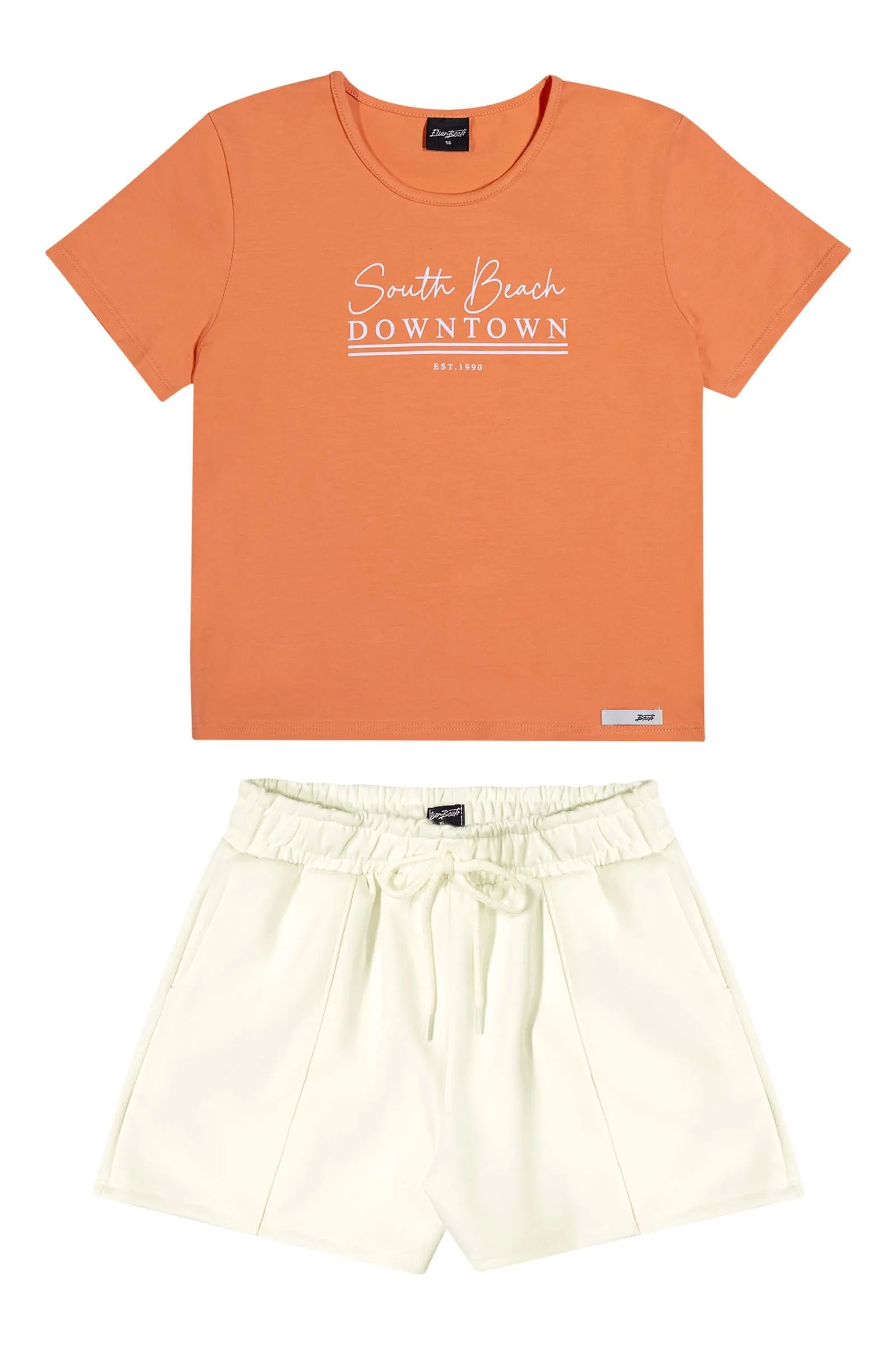CONJ FEM JUV BL DOWNTOWN E SHORT ESTRUT LARANJA