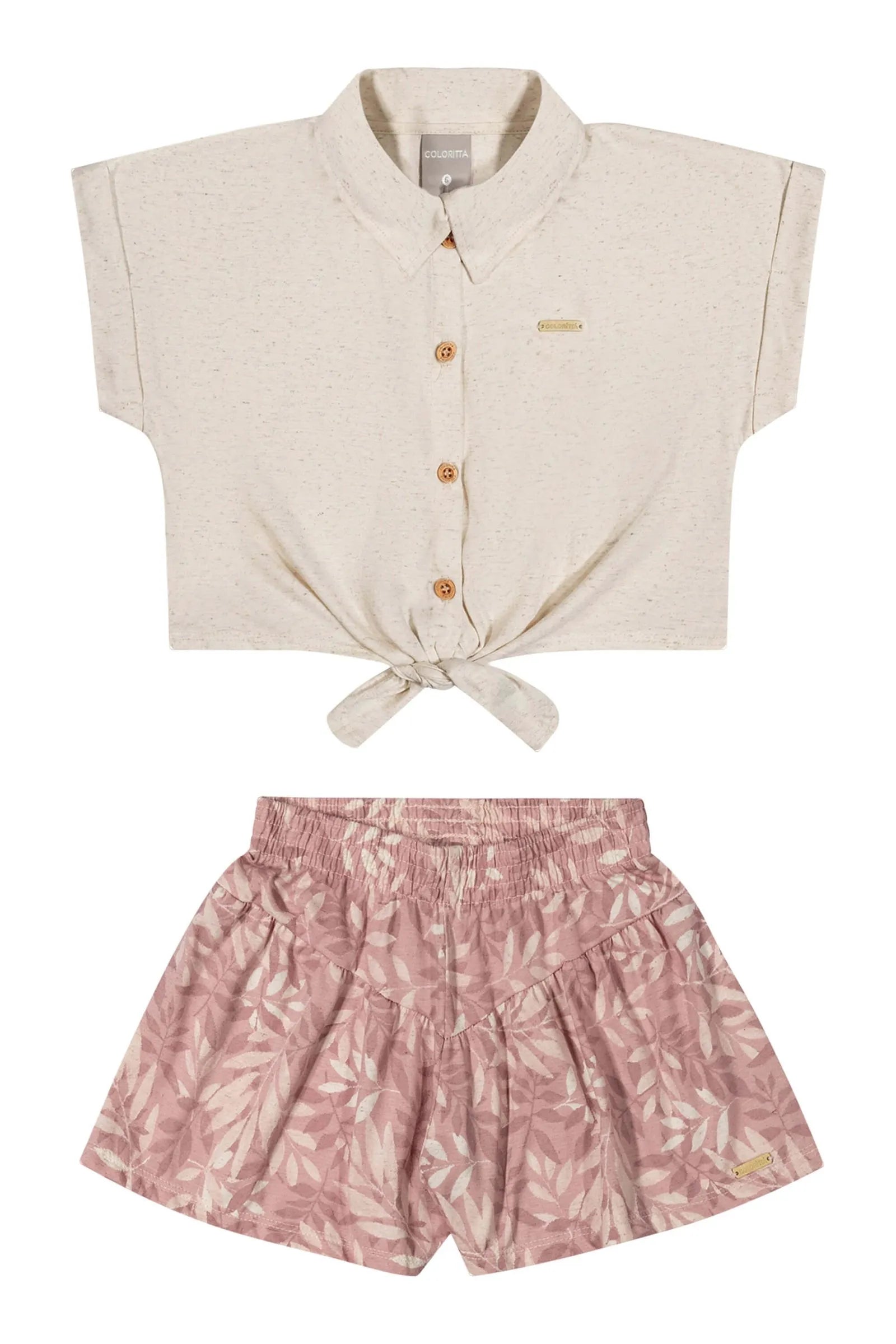 CONJ FEM BL GL BOT E SHORT MALHA LINHO OFF WHITE