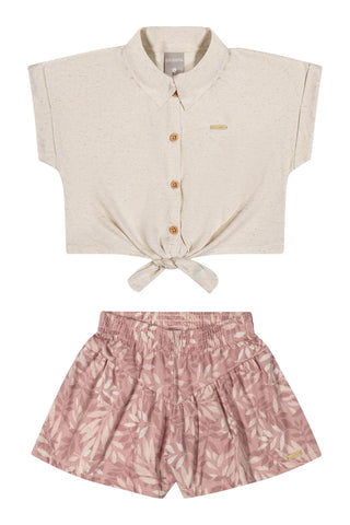 CONJ FEM BL GL BOT E SHORT MALHA LINHO OFF WHITE