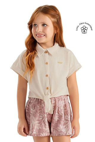CONJ FEM BL GL BOT E SHORT MALHA LINHO OFF WHITE
