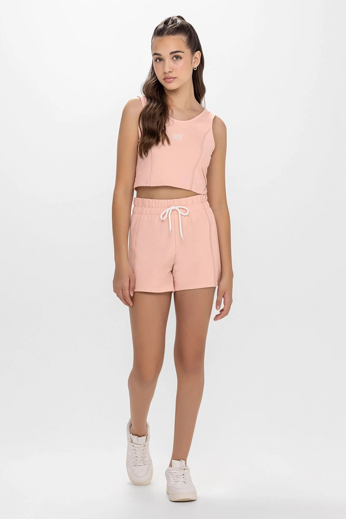 CONJ FEM JUV REG CURTA LOGO E SHORT MLT ROSA CLARO