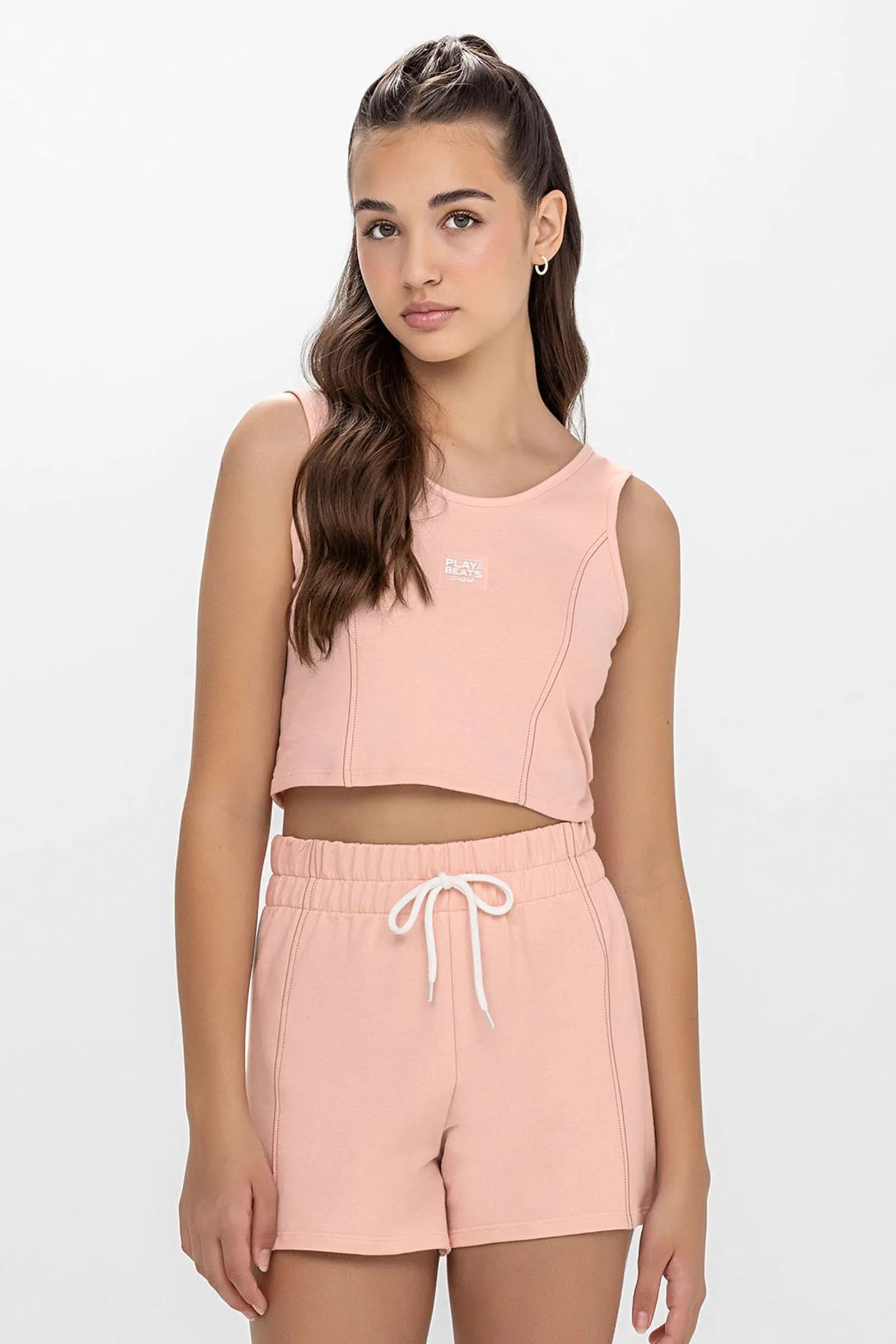CONJ FEM JUV REG CURTA LOGO E SHORT MLT ROSA CLARO