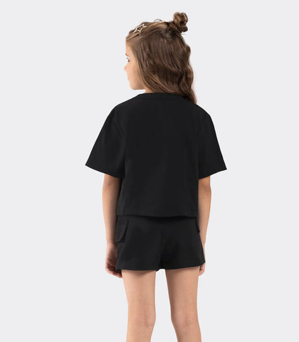 CONJ FEM BL STRASS SHORT SAIA BOLSO MLT PRETO