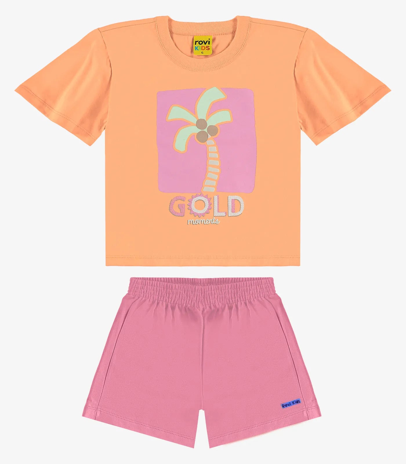 CONJ FEM BL EST COQ GOLD E SHORT MLT LARANJA