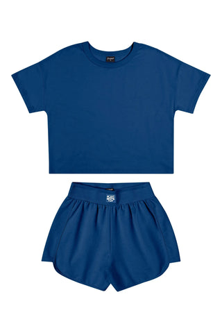 CONJ FEM JUV BLUSA MC E SHORT MLT AZUL ESCURO