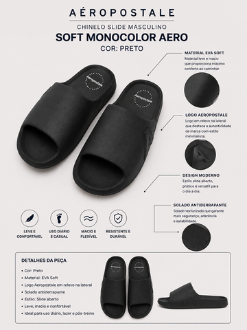 CHINELO SLIDE MAS SOFT MONOCOLOR AERO PRETO