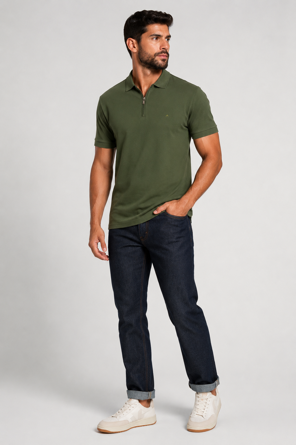 POLO MAS MC PIQUET ZIPER ARAMIS VERDE AMAZONIA
