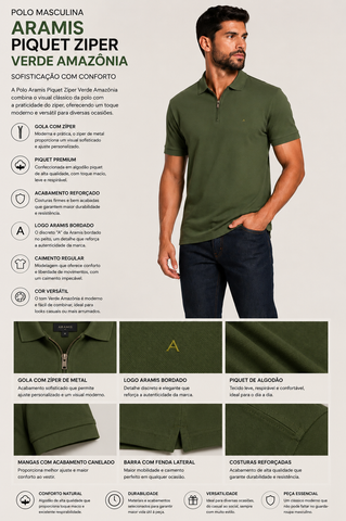 POLO MAS MC PIQUET ZIPER ARAMIS VERDE AMAZONIA