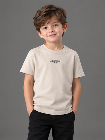 CAMISETA CKJ KIDS MAS LOGO CALVIN JEANS CAQUI CLARO