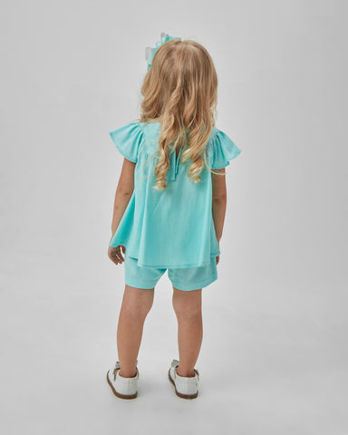 CONJ FEM BATA GODE C APLIQ LASER E SHORT ACQUA