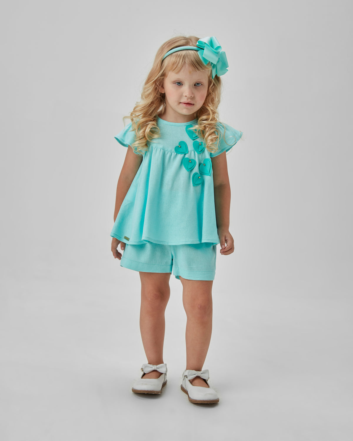 CONJ FEM BATA GODE C APLIQ LASER E SHORT ACQUA