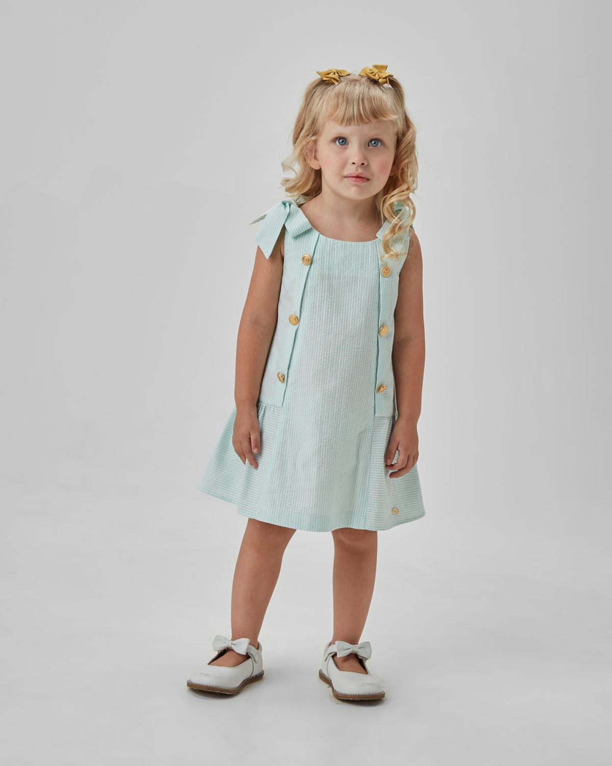 VESTIDO FEM JUMPER ANARRUGA LISTRADO VERDE CLARO