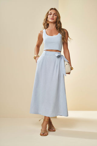 TOP FEM ALCA EM SARJA MAQUINETADA AZUL JEANS
