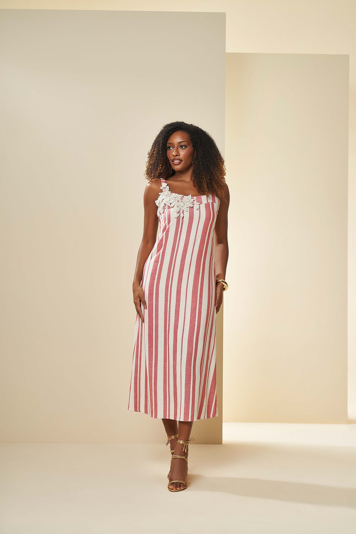 VESTIDO MIDI ALCA PLANO LINEN SHINE NATURAL