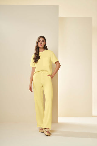 BLUSA FEM MC EM MEIA MALHA DET BOLSO AMARELO SICILIANO