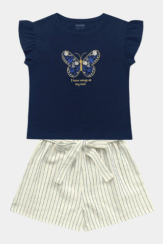 CONJ FEM BL BORD BORB E SHORT FLAME LIST MARINHO/CRU