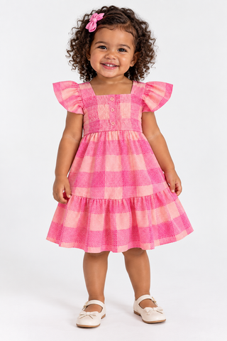 VESTIDO MC BAB LASTEX BUSTO XADREZ ROSA
