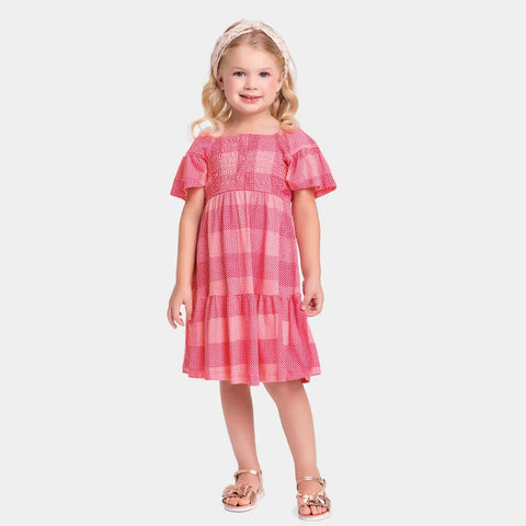 VESTIDO MC BAB LASTEX BUSTO XADREZ ROSA