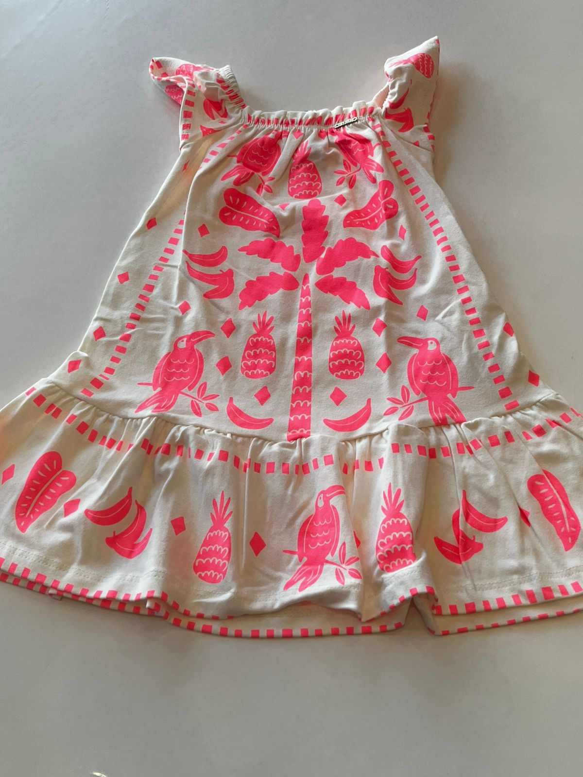 VESTIDO MC ELAST PASSARO E ABACAXI MARFIM/PINK