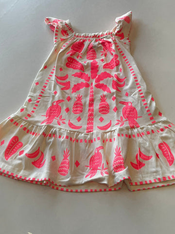 VESTIDO MC ELAST PASSARO E ABACAXI MARFIM/PINK