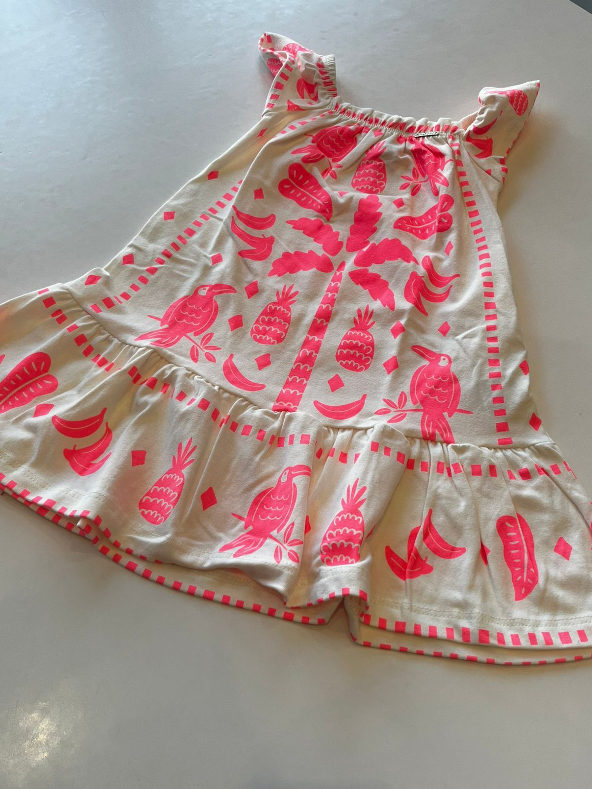 VESTIDO MC ELAST PASSARO E ABACAXI MARFIM/PINK