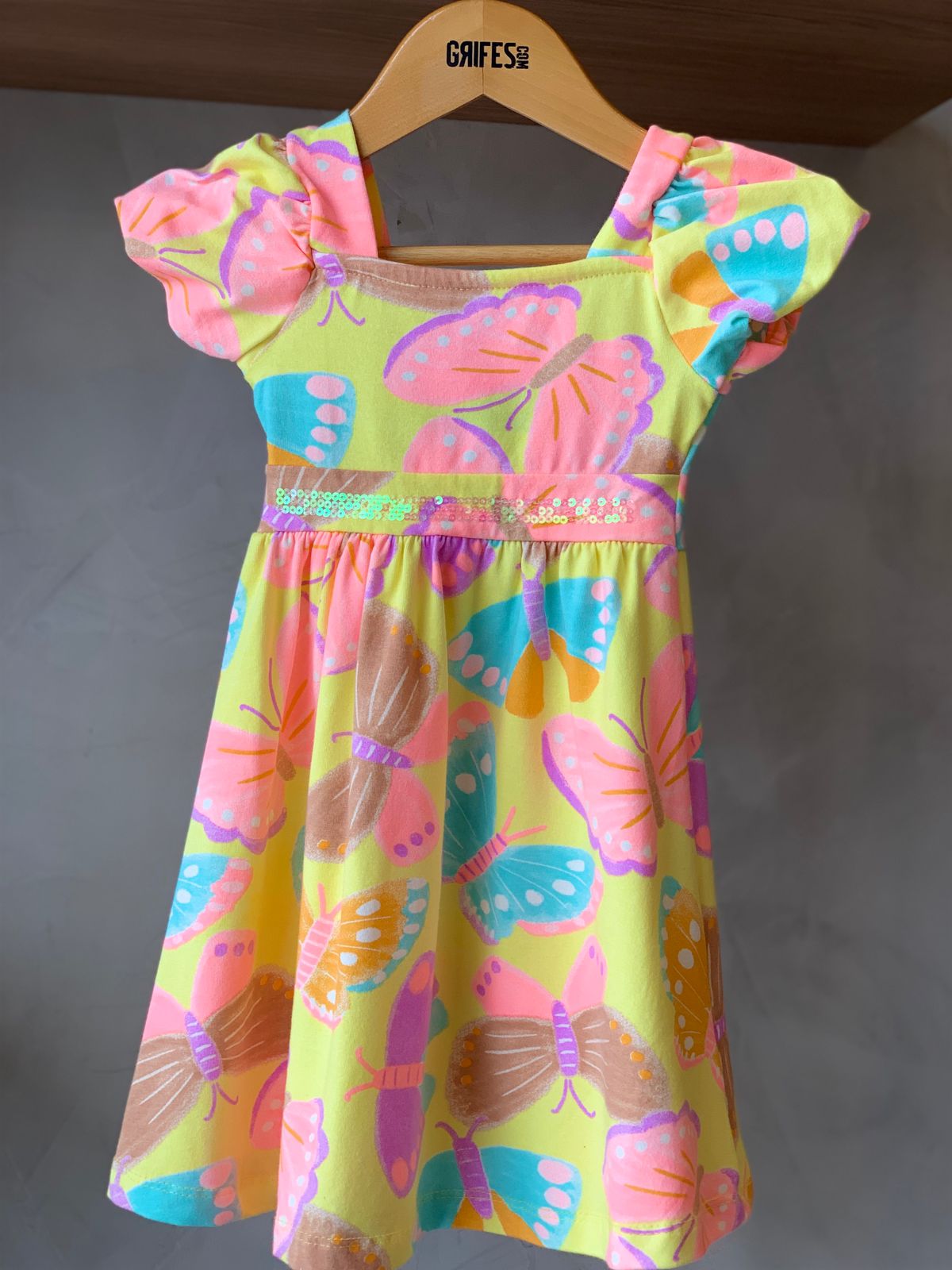 VESTIDO MC BORD LANT COS EST BORBOLETAS AMARELO